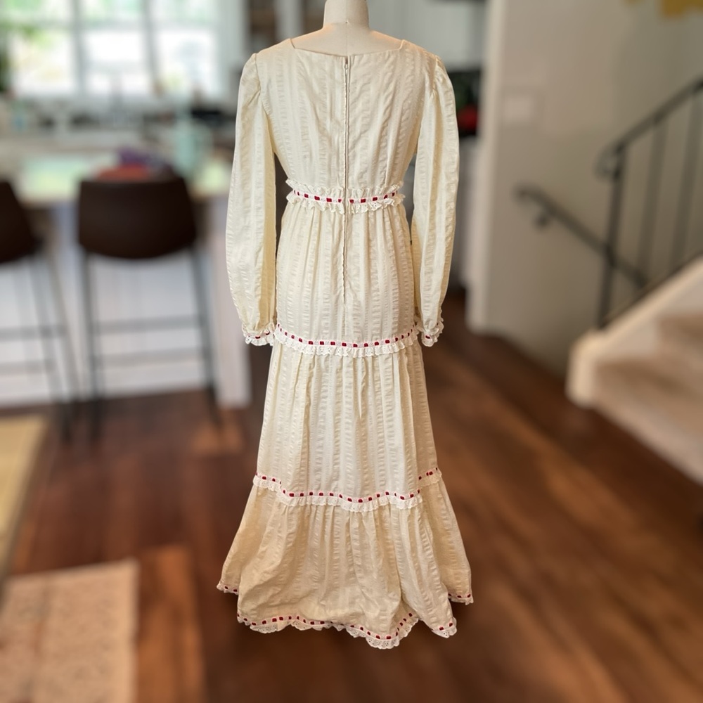 Vintage 70s Wedding Dress Long Sleeve Maxi Cottage Prairie Eyelet Lace - Picture 3 of 16